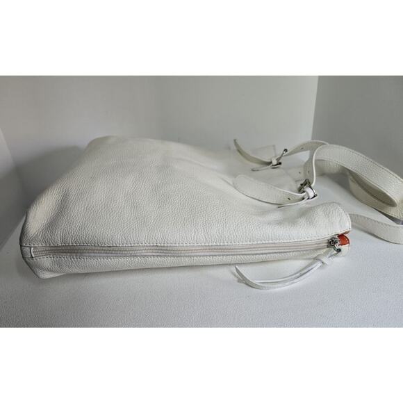 Maurizio Taiuti Large White/Orange Leather Satchel Tote Expandable Handbag Italy - Picture 8 of 14